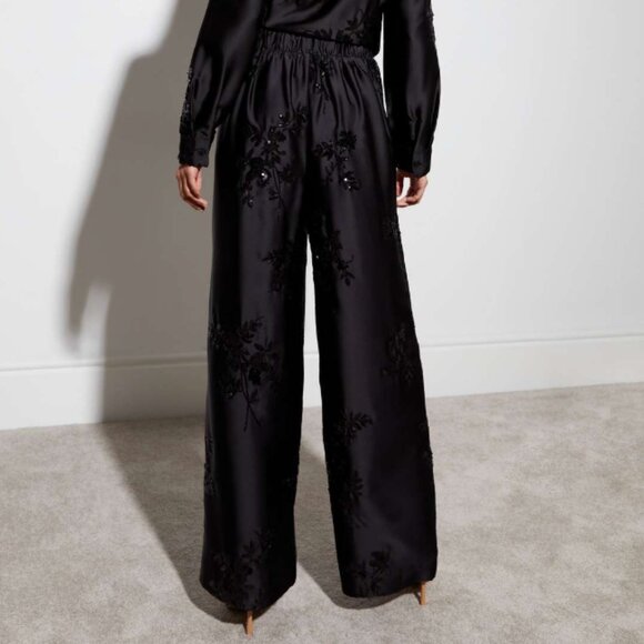 Brand New Rachel Zoe Black Satin Sequin Embellished Wide Leg Trousers - Picture 2 of 13